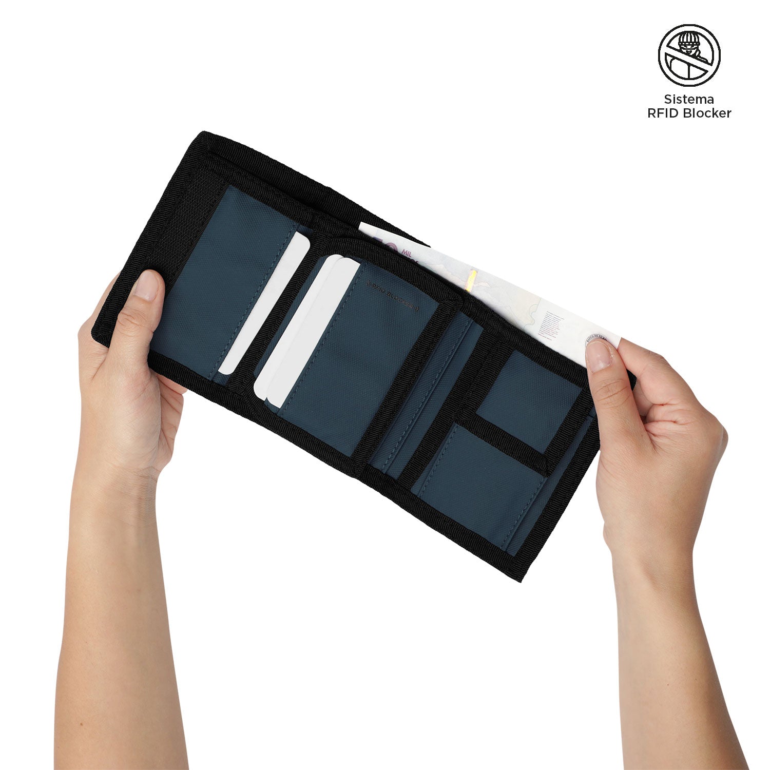 Billetera Contrast Can con RFID Blocker Negra/Azul