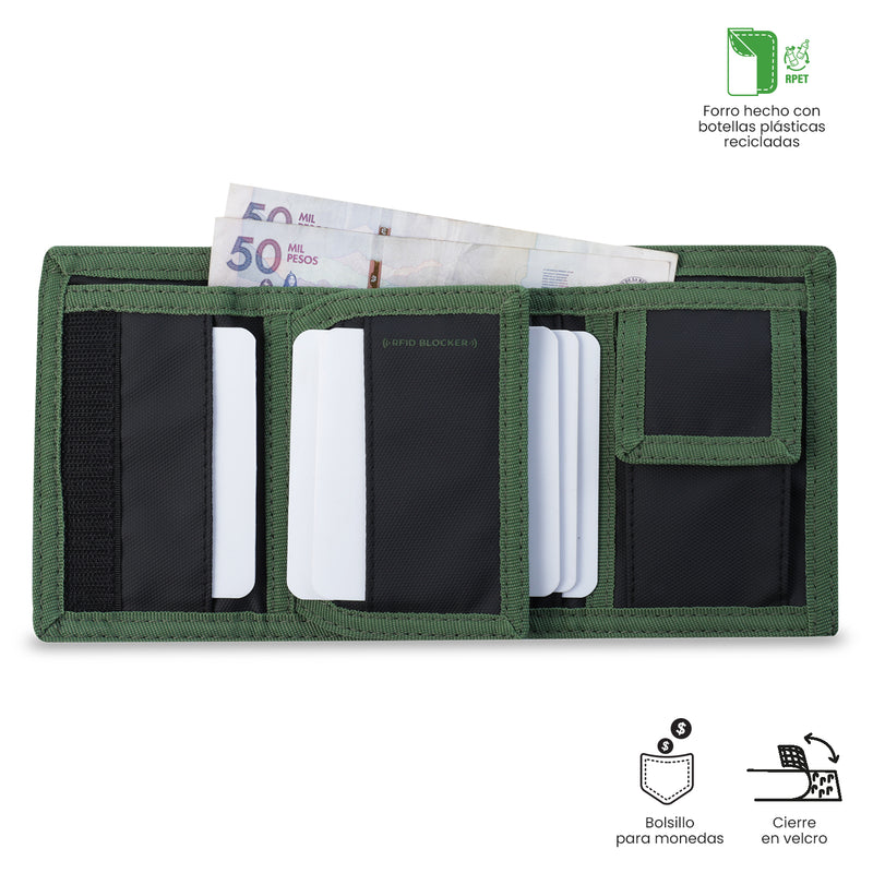 Billetera para Hombre Contrast Can con RFID Blocker Verde