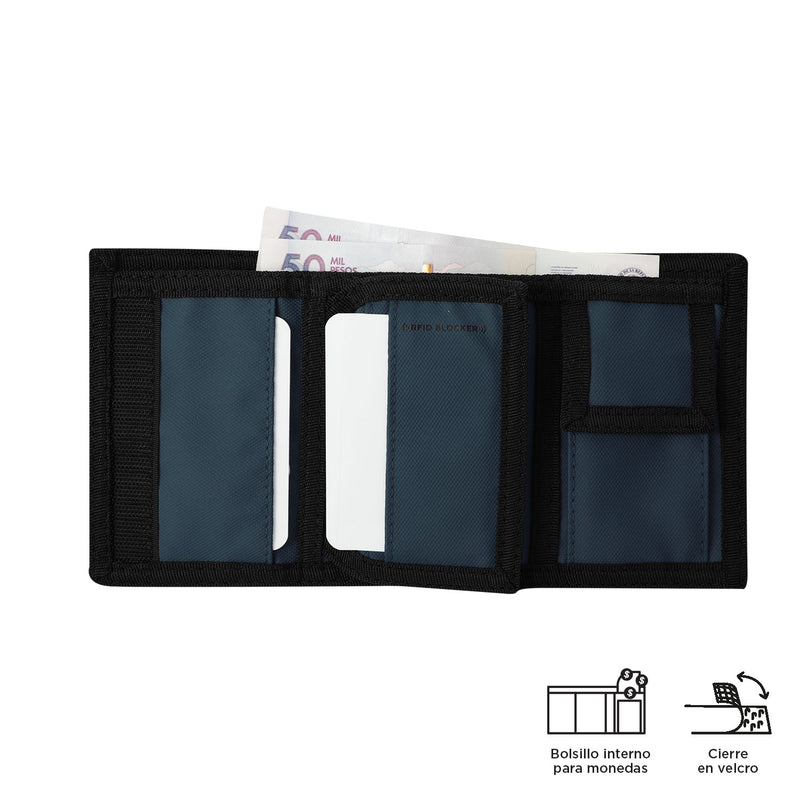 Billetera Contrast Chain con RFID Blocker Negra/Azul