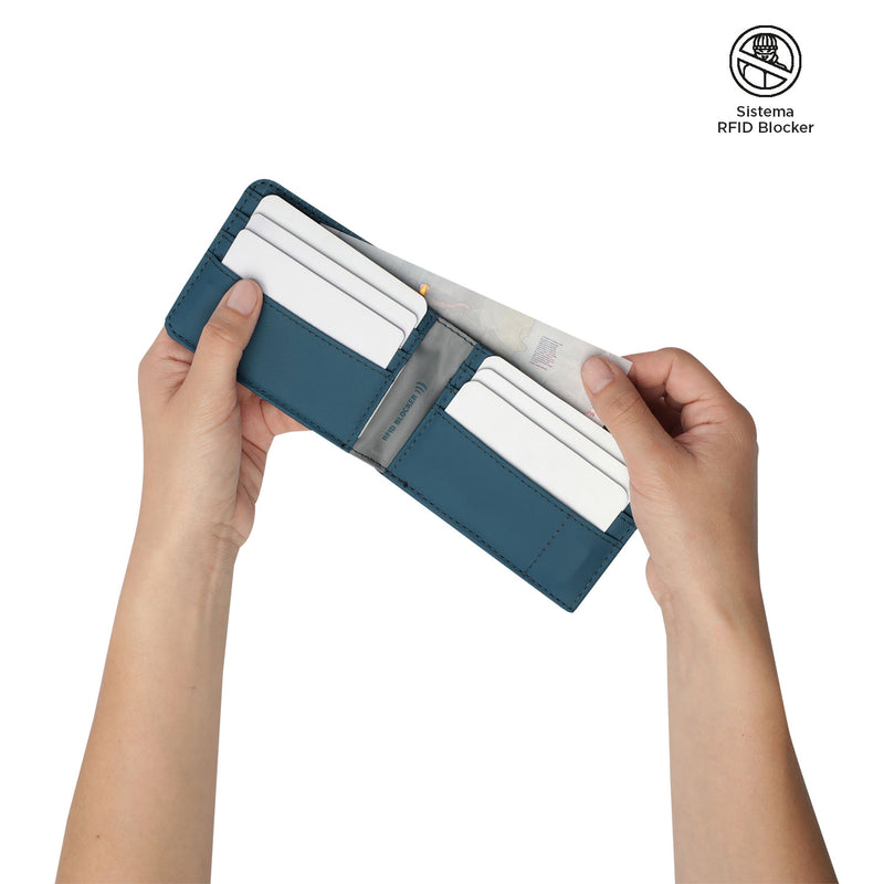 Billetera Dual Grande con RFID Blocker Azul