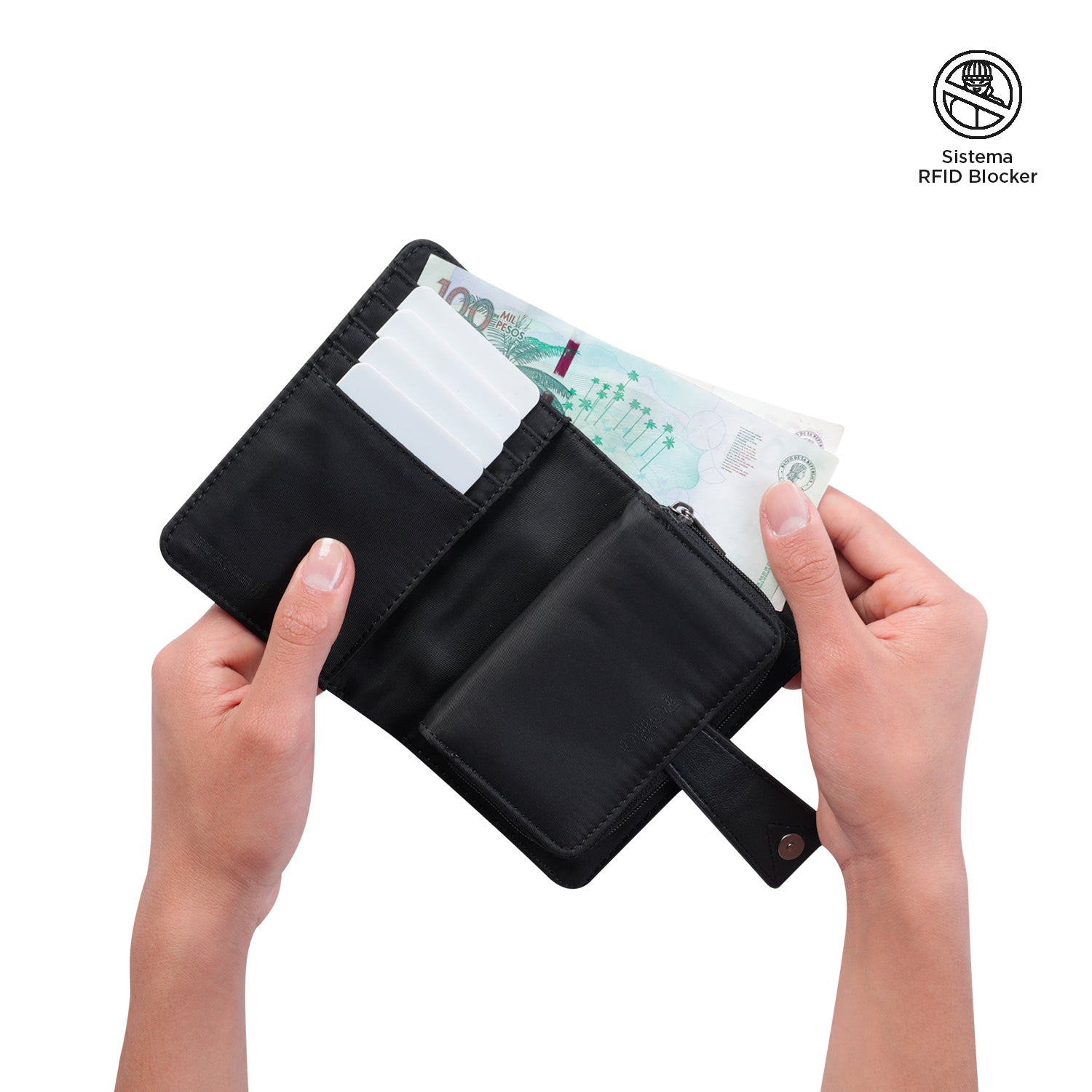 Billetera Myri Con RFID Blocker Negra Mujer