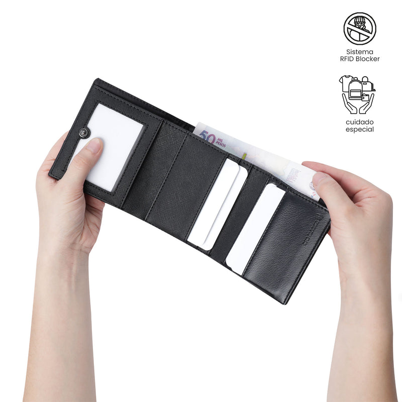 Billetera para Hombre Saffiano Aqi con RFID Blocker Negra