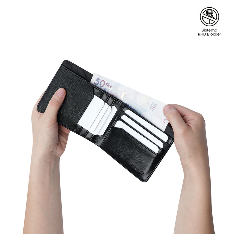 Billetera para Hombre Saffiano Kri con RFID Blocker Negra