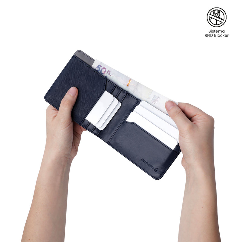 Billetera para Hombre Saffiano Kri con RFID Blocker Azul