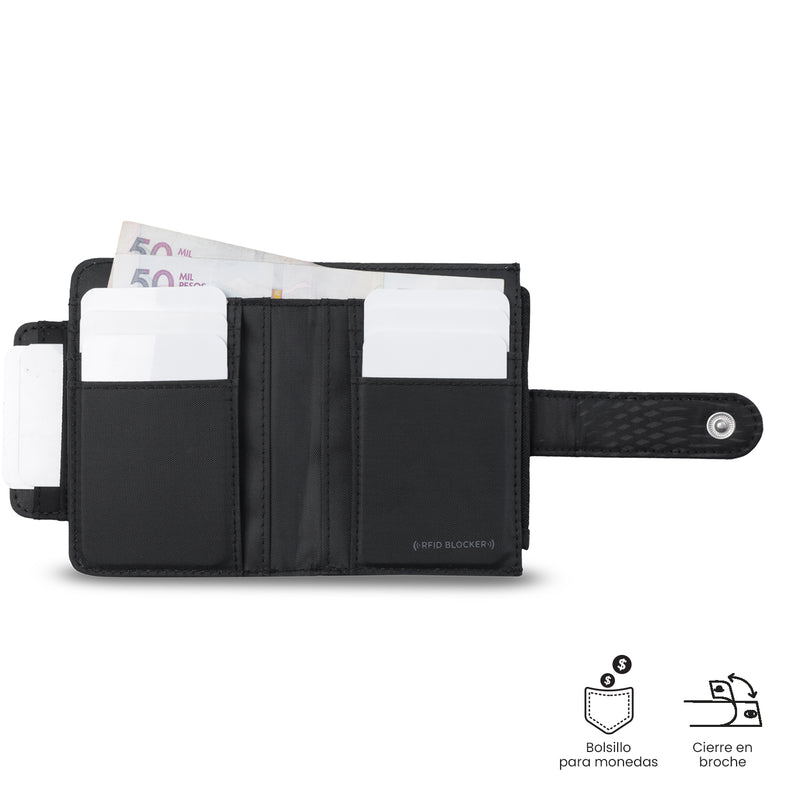 Billetera para Mujer Texture Dull con RFID Blocker Negra
