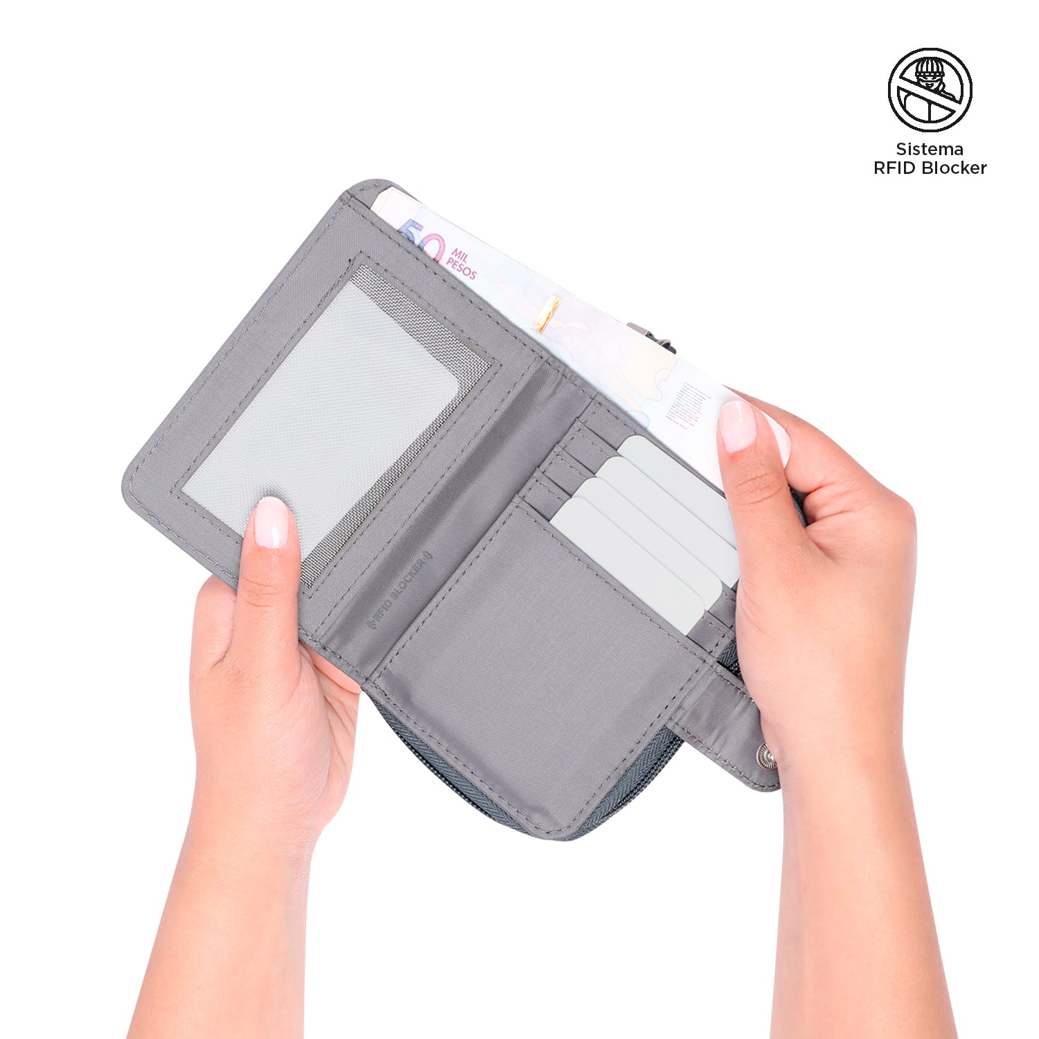 Billetera Twilly Tipo Agenda Con Rfid Blocker  Para Mujer Gris