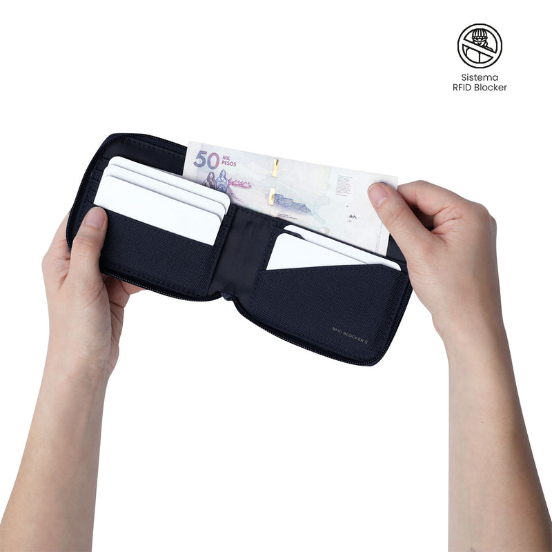 Billetera para Hombre Wood Mediana con RFID Blocker Azul