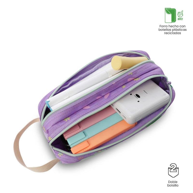 Cartuchera Escolar Grande para Niña 2 Cuerpos Kacty Morada
