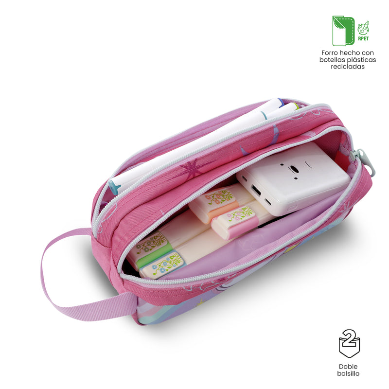 Cartuchera Escolar Grande para Niña 2 Cuerpos Magic Spark Rosada