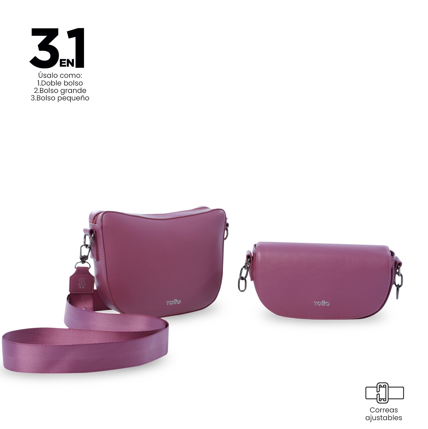 Set X 2 Bolsos para Mujer Style tipo Crossbody Pequeño Rosado