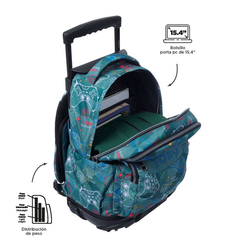 Mochila de Ruedas para niño Porta PC 15.4" Renglon Verde