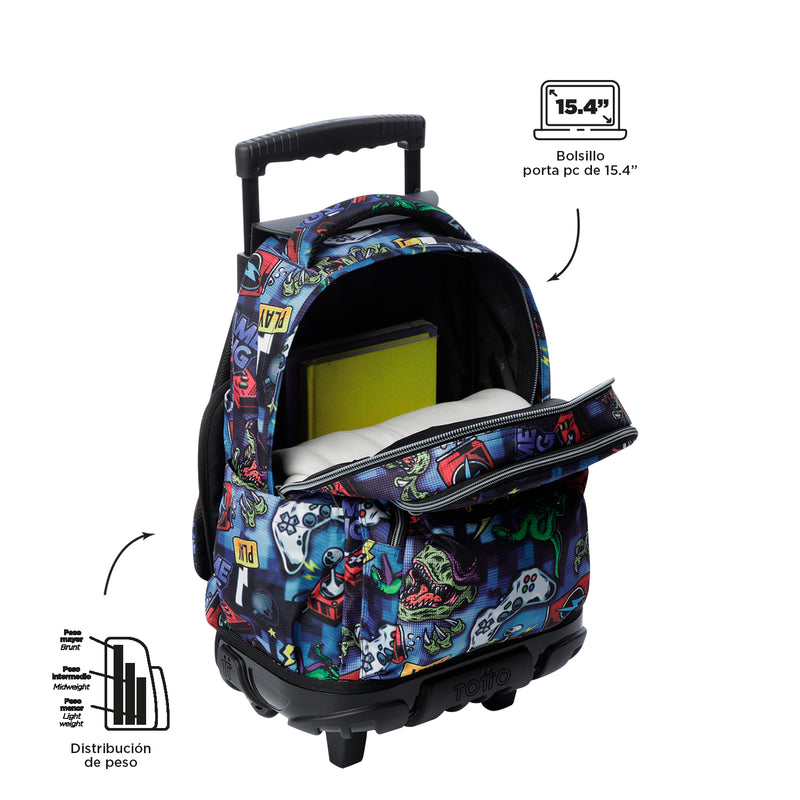 Mochila Ruedas Niño Renglon Azul