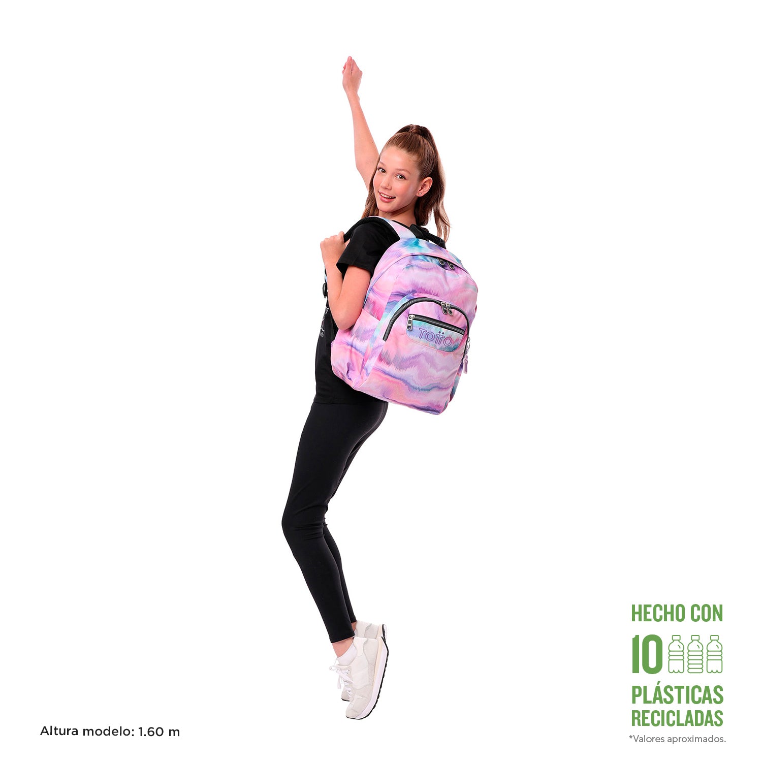 Mochila  Escolar Acuarela Glitter  Rosado