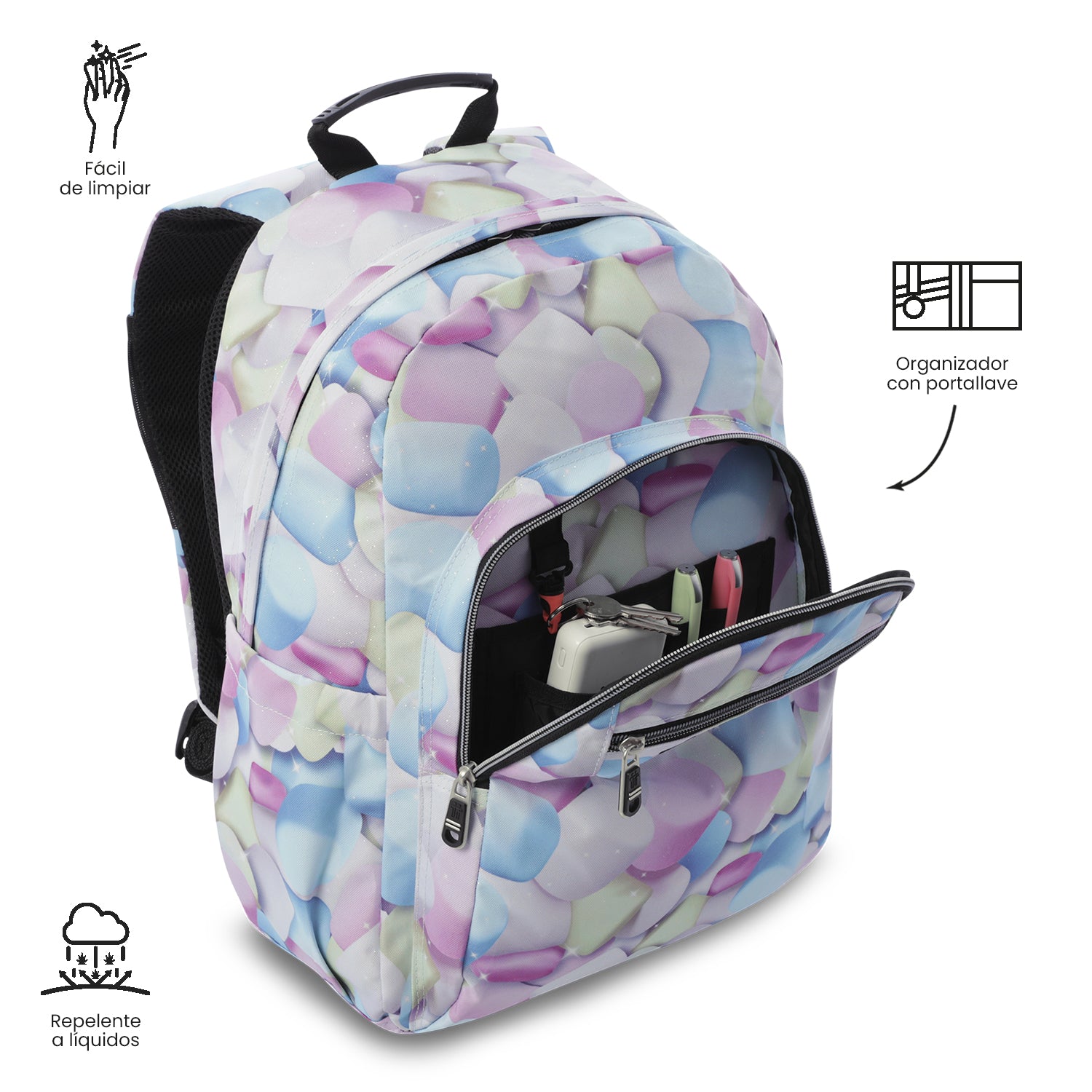 Mochila Juvenil Acuarela Glitter Grande Azul