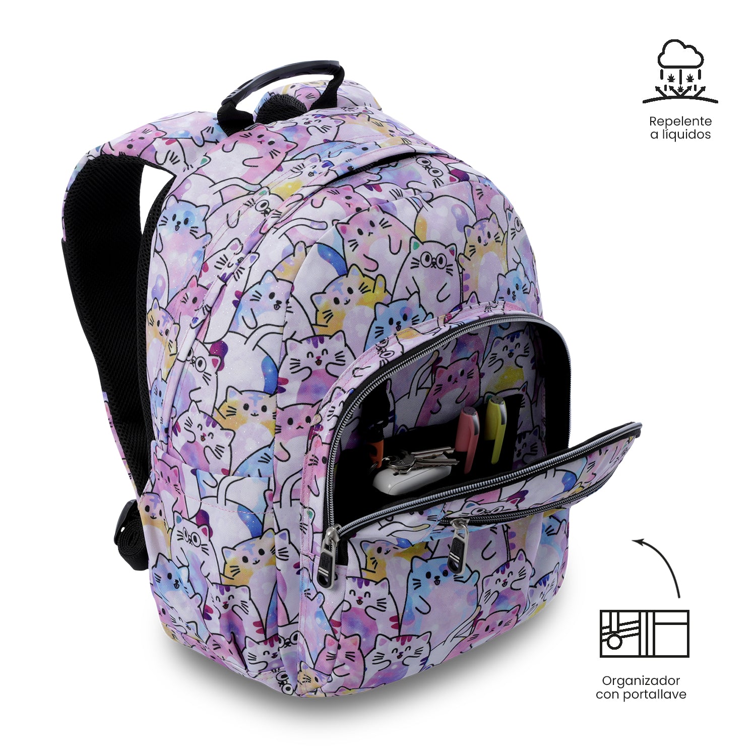 Mochila Juvenil Gommas Glitter Mediano Rosado