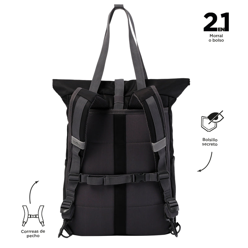 Mochila Gloty con porta laptop- Color: Negro