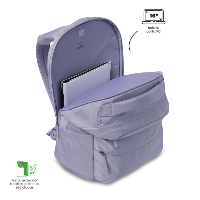 Mochila Antimpacto Comfort Porta PC 16" Morado Mujer