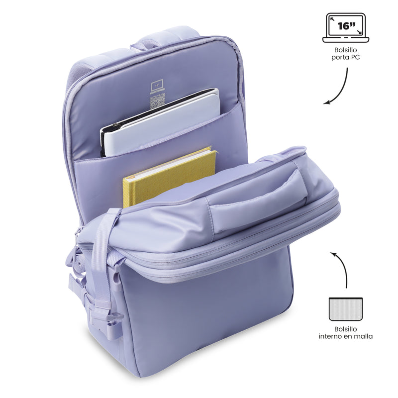 Mochila de Viaje Expandible Grow Porta PC16" Morado Mujer