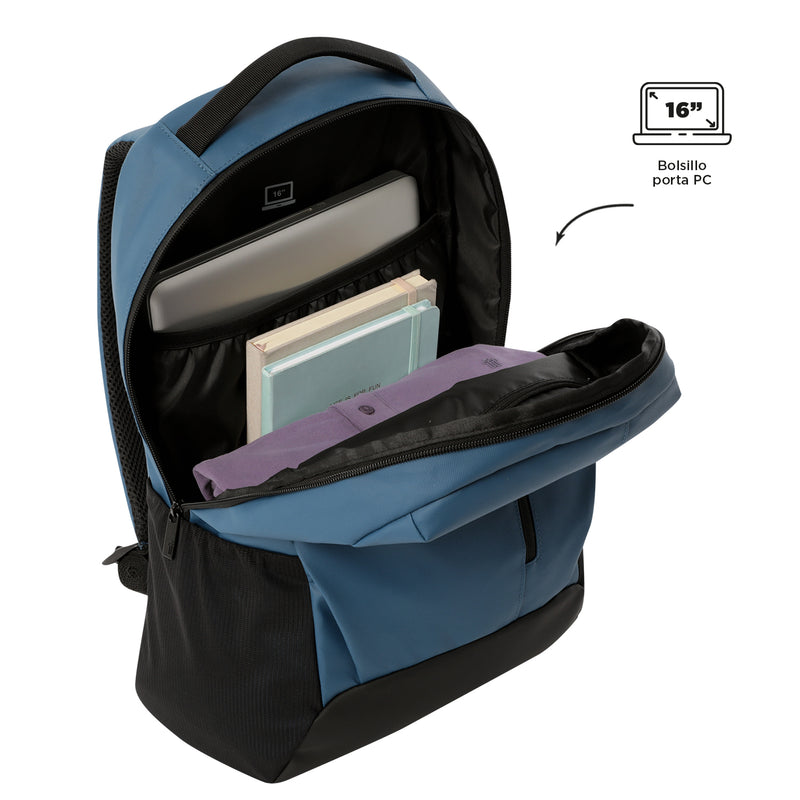 Mochila Universitaria Detroit Porta PC 16" Azul Hombre