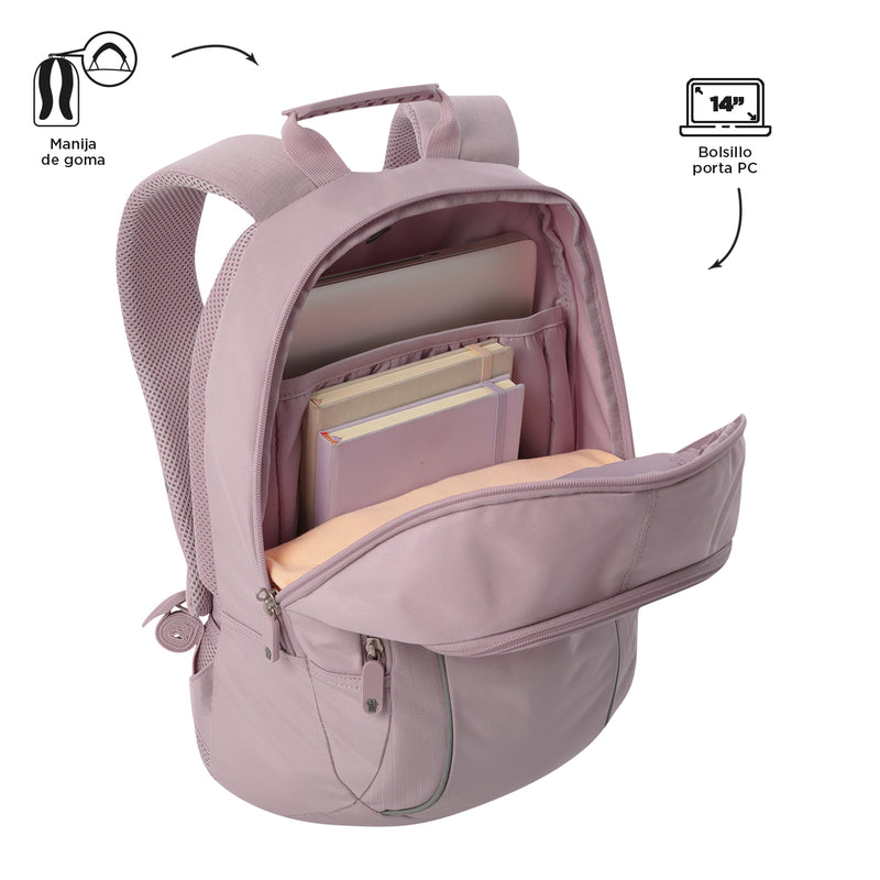 Mochila Universitaria Porta Laptop 14" Arvar 2.0 Rosado Mujer