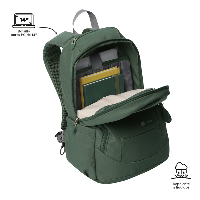 Mochila Universitaria Goctal 2.0 Porta Laptop 14" Verde Hombre