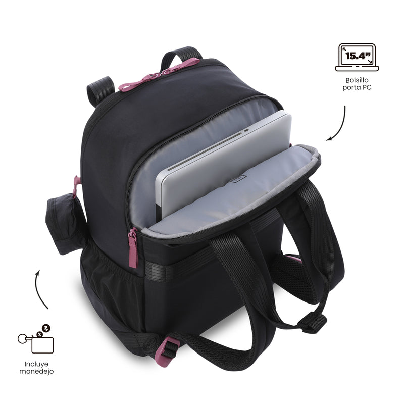 Mochila Universitaria Porta PC 15.4" Suzuka Negro Mujer