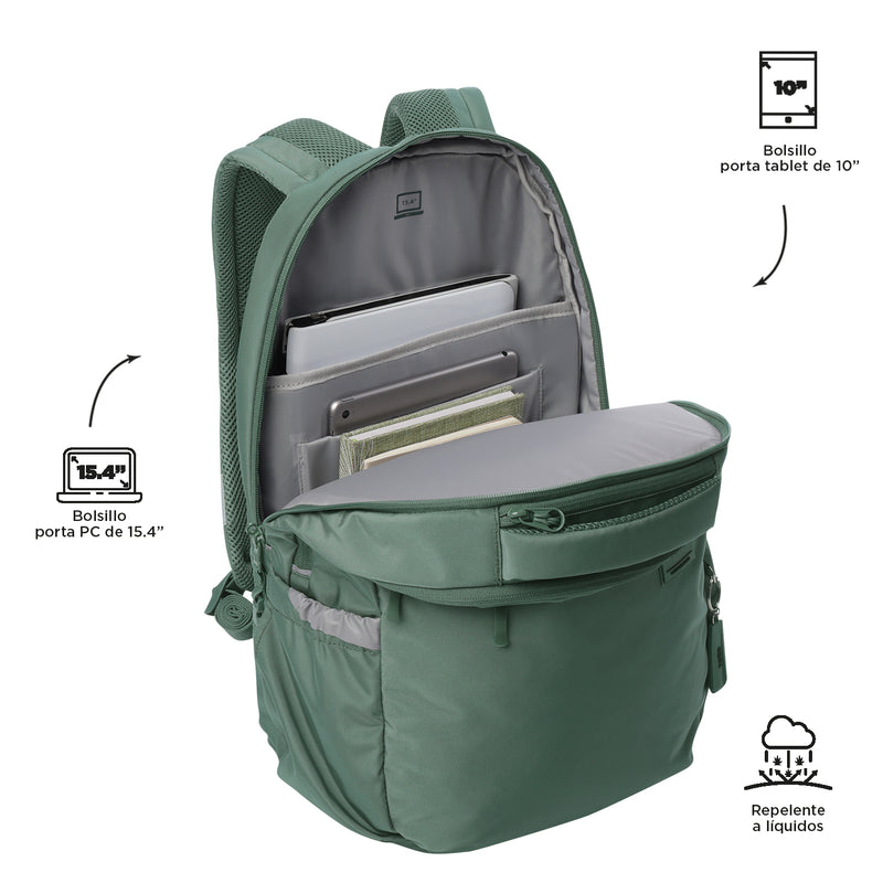 Mochila Universitaria Porta PC 15.4" Indo Verde Hombre