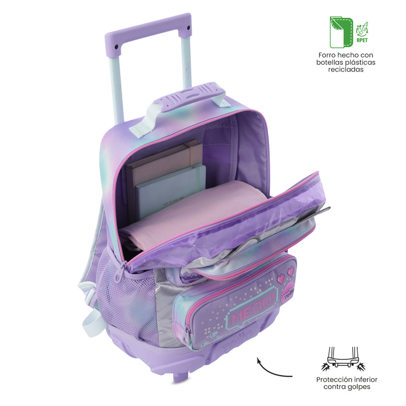 Mochila para Niña con ruedas Andy Cat Mediano Morado