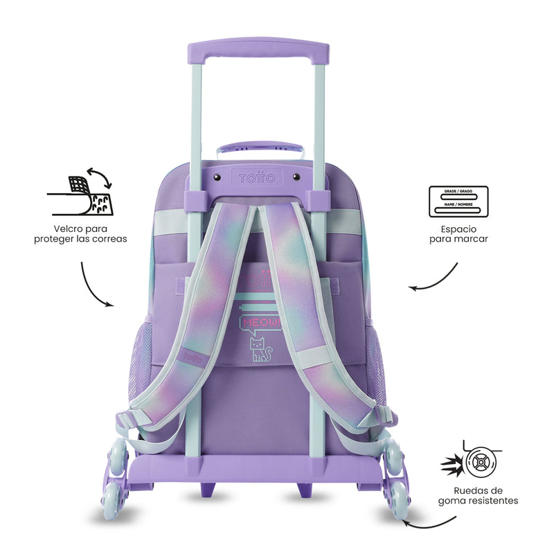 Mochila para Niña con 3 ruedas Andy Cat Grande Morado