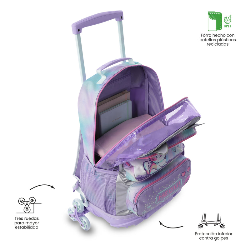 Mochila para Niña con 3 ruedas Andy Cat Grande Morado