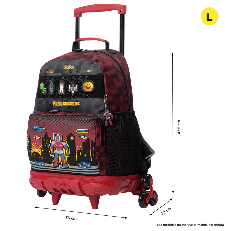 Mochila con 3 ruedas Niño 3 Digibot Grande Rojo