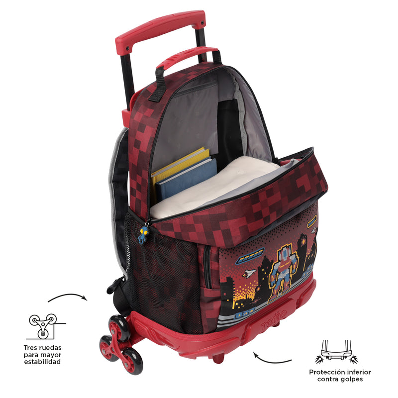 Mochila con 3 ruedas Niño 3 Digibot Grande Rojo