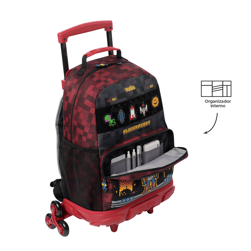 Mochila con 3 ruedas Niño 3 Digibot Grande Rojo