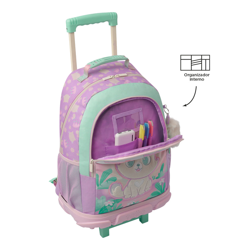 Mochila con ruedas Niña Queen Cat Grande Rosado