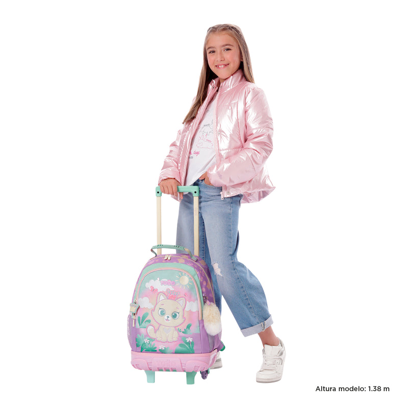 Mochila con ruedas Niña Queen Cat Mediano Rosado