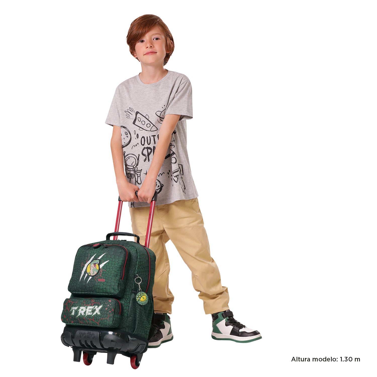 Mochila ruedas Niño Rex Dino M Verde