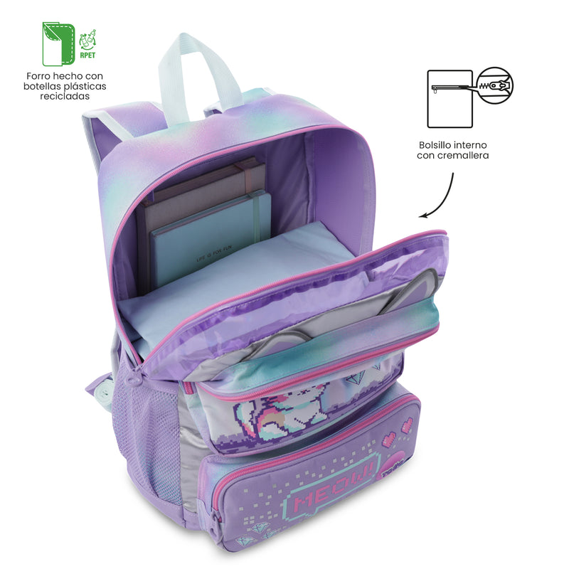 Mochila para Niña Andy Cat Mediano Morado