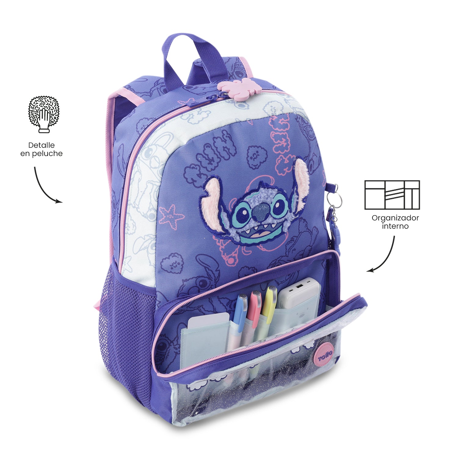 Mochila para Niña Stitch On The Beach Mediana Azul